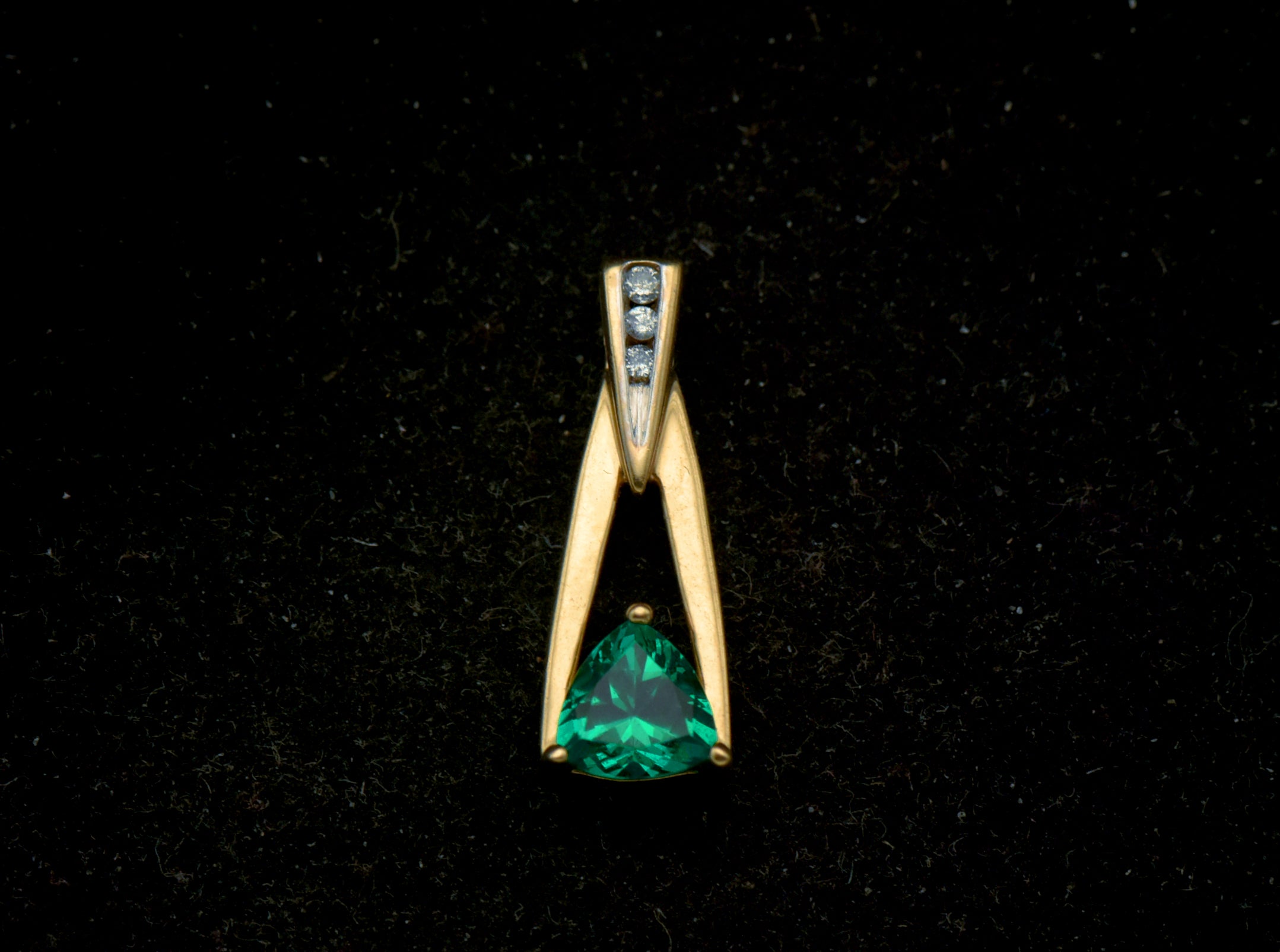 Vintage 10k Synthetic Emerald and Diamonds Pendant