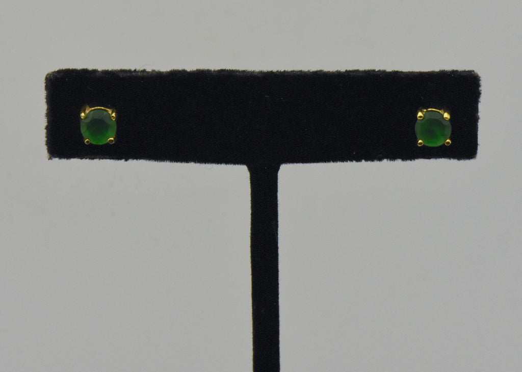 Vintage Gold Tone Sterling Silver Green Glass Stud Earrings