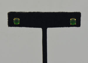 Vintage Gold Tone Sterling Silver Green Glass Stud Earrings