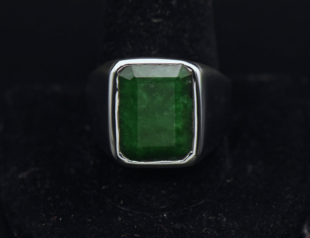 Vintage Sterling Silver Dyed Emerald Ring - Size 11.25