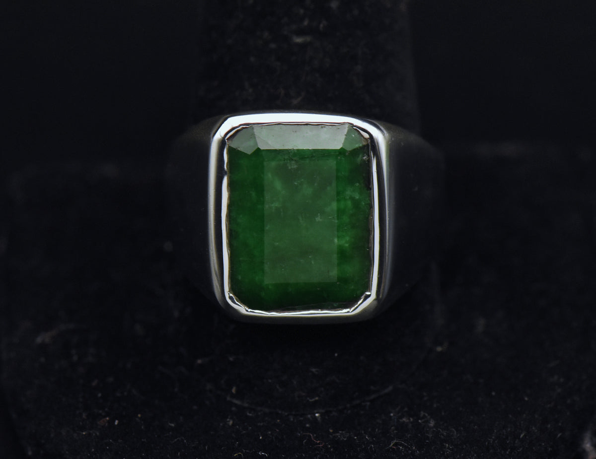 Vintage Sterling Silver Dyed Emerald Ring - Size 11.25