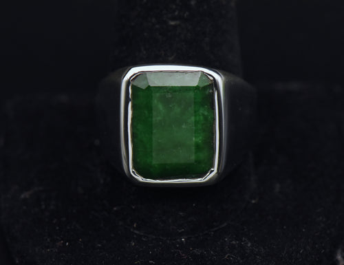 Vintage Sterling Silver Dyed Emerald Ring - Size 11.25