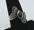 Vintage Sterling Silver Green Enamel and Marcasite Bypass Ring - Size 7