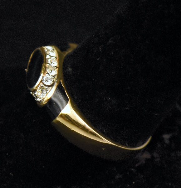 Vintage Gold Plated Rhinestone and Enamel Ring - Size 10