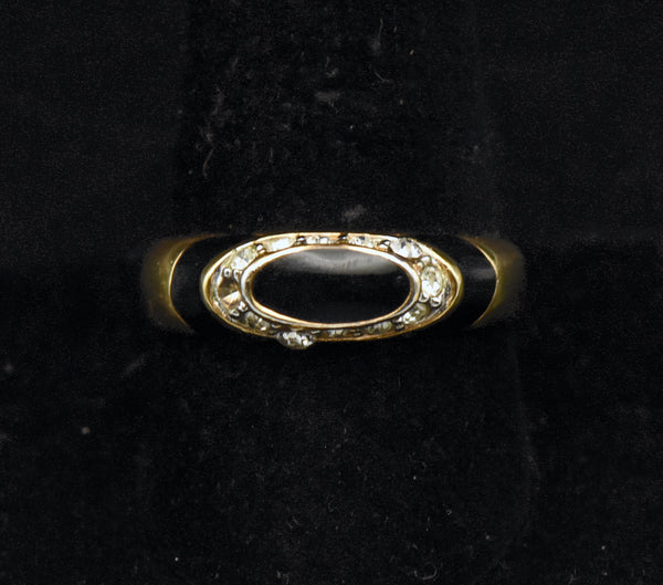 Vintage Gold Plated Rhinestone and Enamel Ring - Size 10