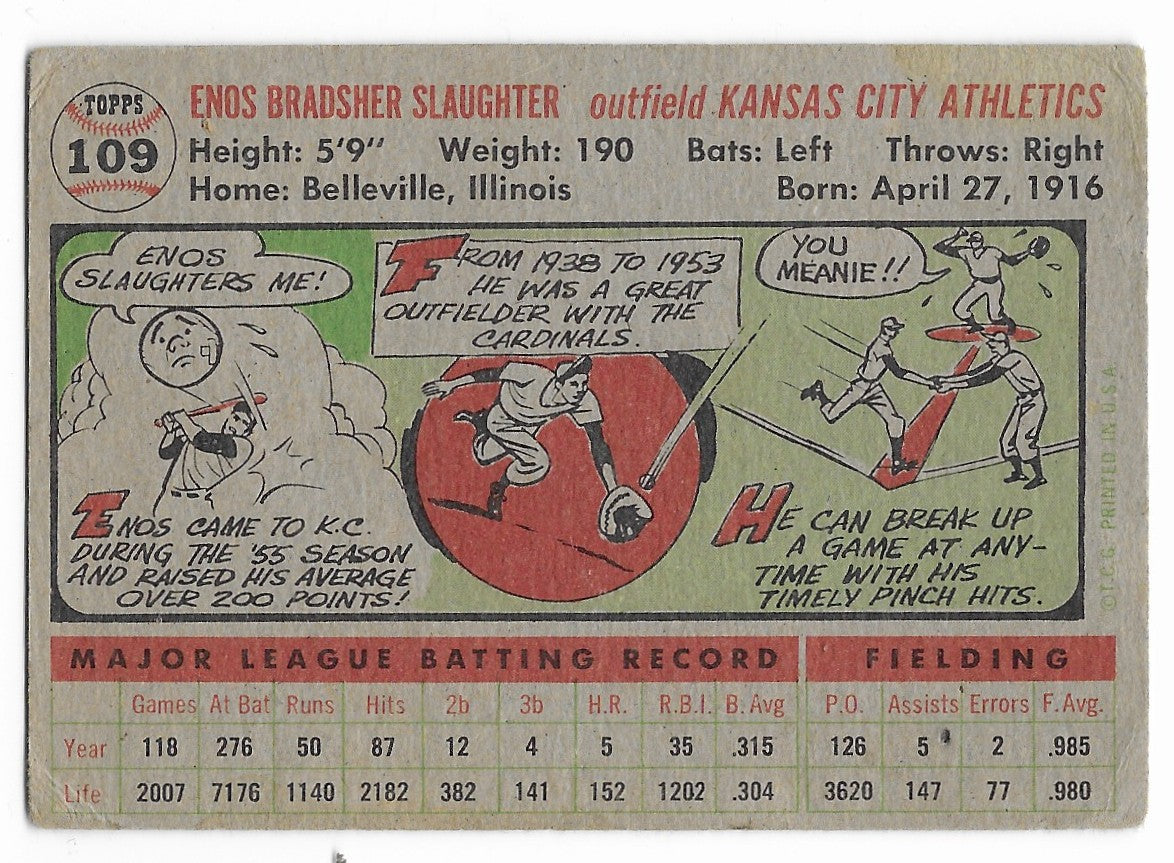 Topps - 1956 Enos Slaughter Kansas City Athletics Trading Card