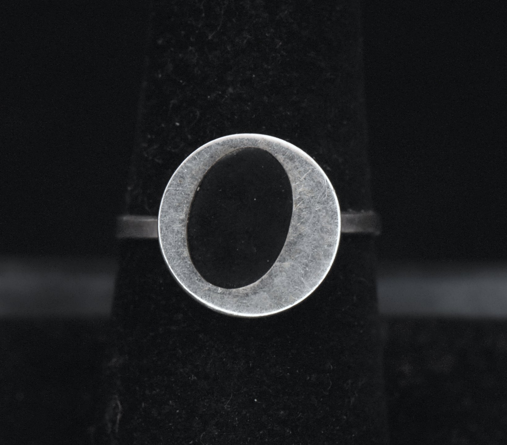Vintage Handmade Sterling Silver Black Enamel Ring - Size 7.75