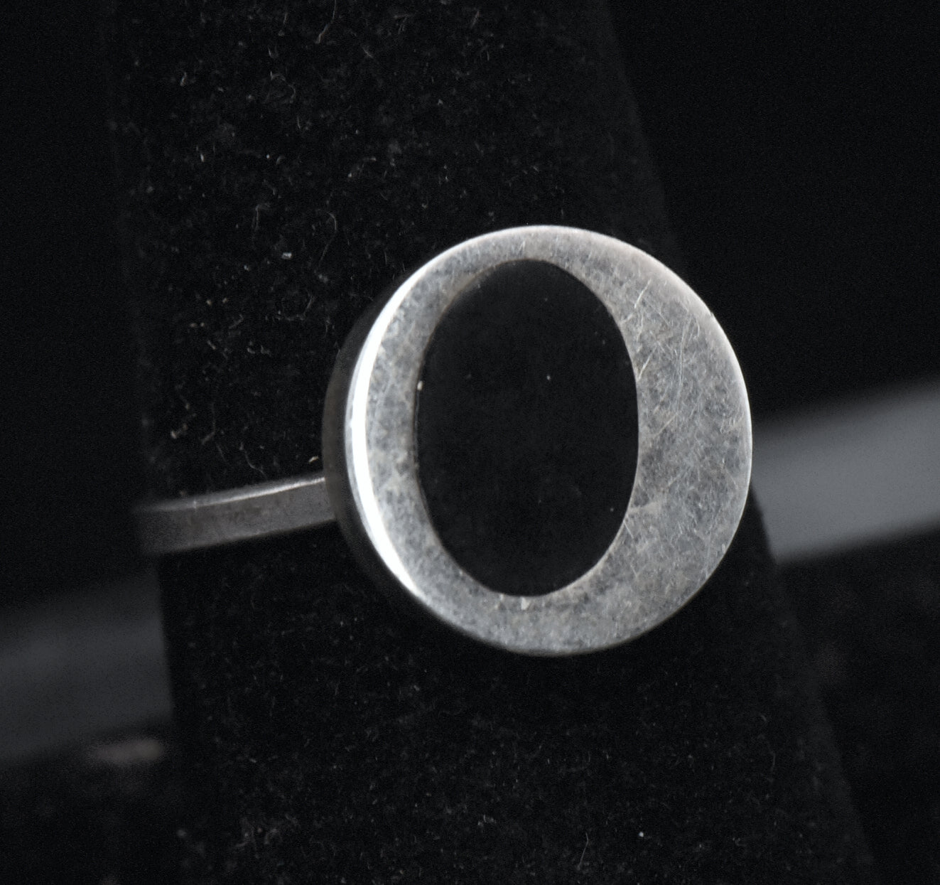 Vintage Handmade Sterling Silver Black Enamel Ring - Size 7.75