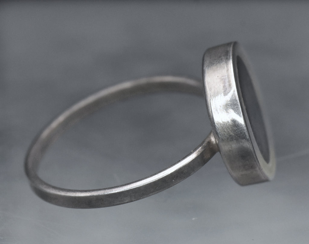 Vintage Handmade Sterling Silver Black Enamel Ring - Size 7.75