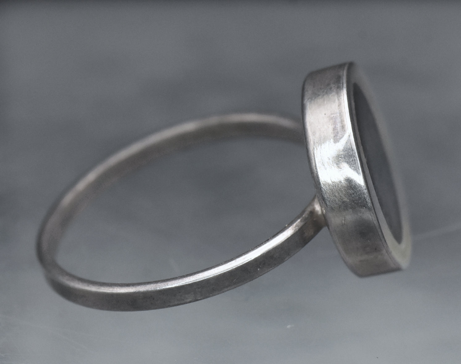 Vintage Handmade Sterling Silver Black Enamel Ring - Size 7.75