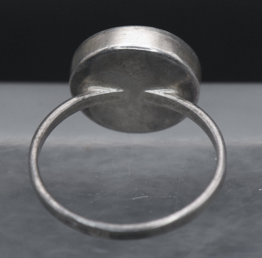 Vintage Handmade Sterling Silver Black Enamel Ring - Size 7.75