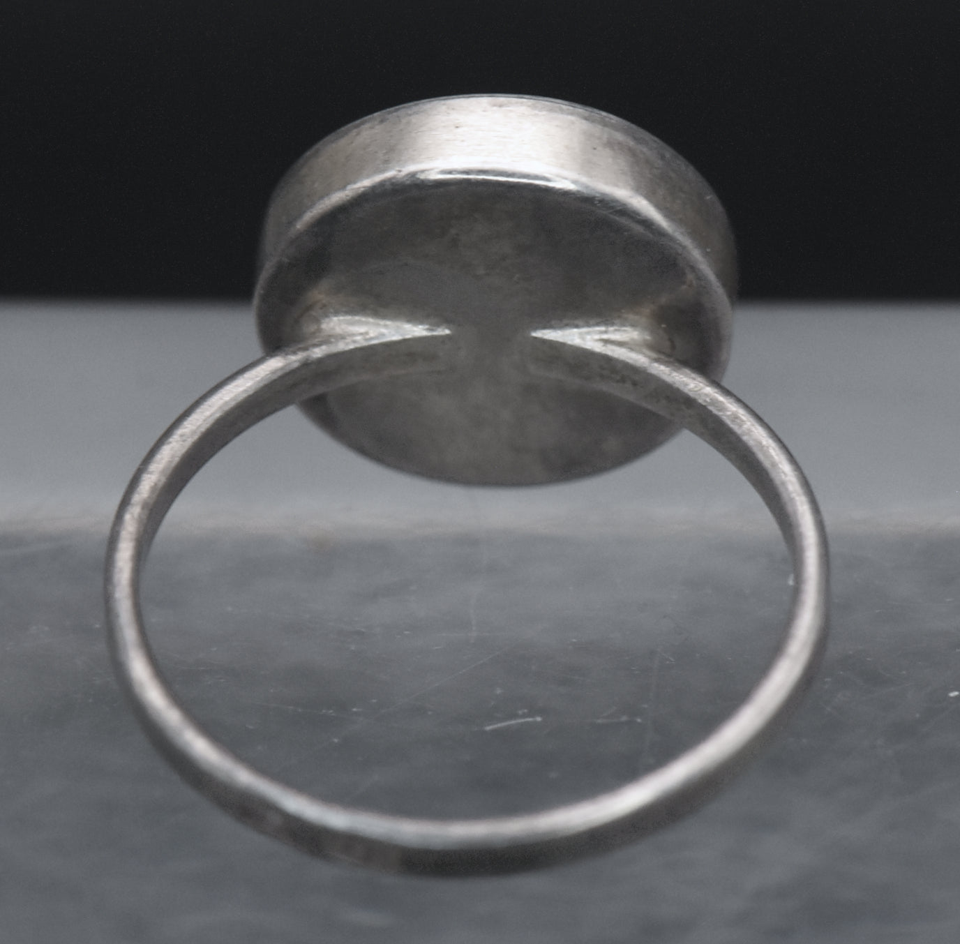 Vintage Handmade Sterling Silver Black Enamel Ring - Size 7.75