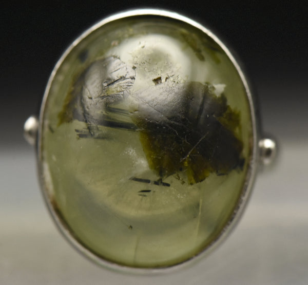 Vintage Epidote in Prehnite Sterling Silver Ring - Size 8.5