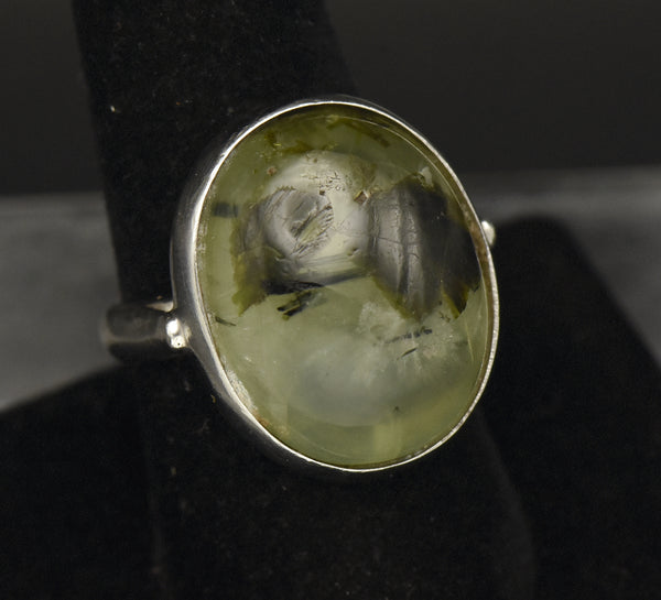 Vintage Epidote in Prehnite Sterling Silver Ring - Size 8.5