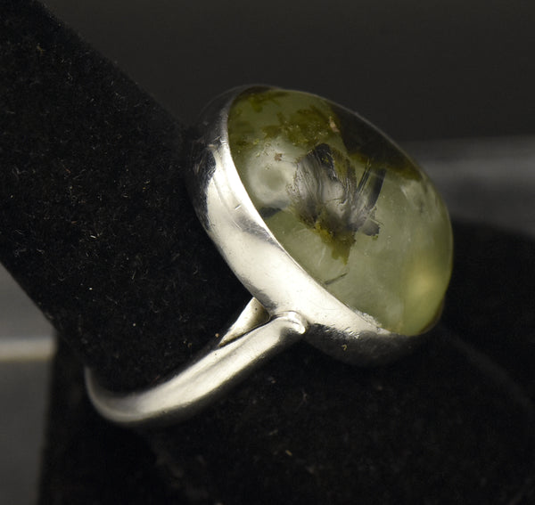 Vintage Epidote in Prehnite Sterling Silver Ring - Size 8.5