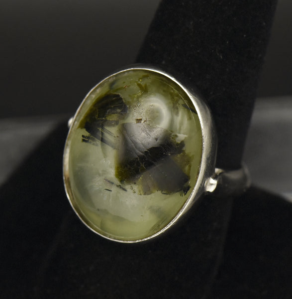 Vintage Epidote in Prehnite Sterling Silver Ring - Size 8.5