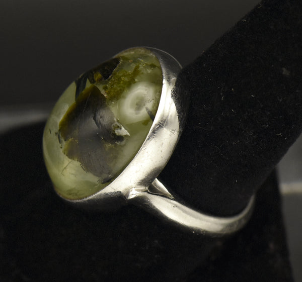 Vintage Epidote in Prehnite Sterling Silver Ring - Size 8.5