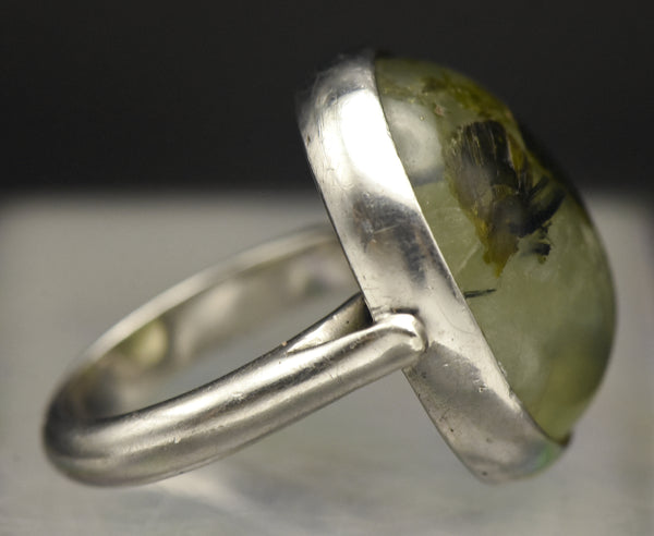 Vintage Epidote in Prehnite Sterling Silver Ring - Size 8.5