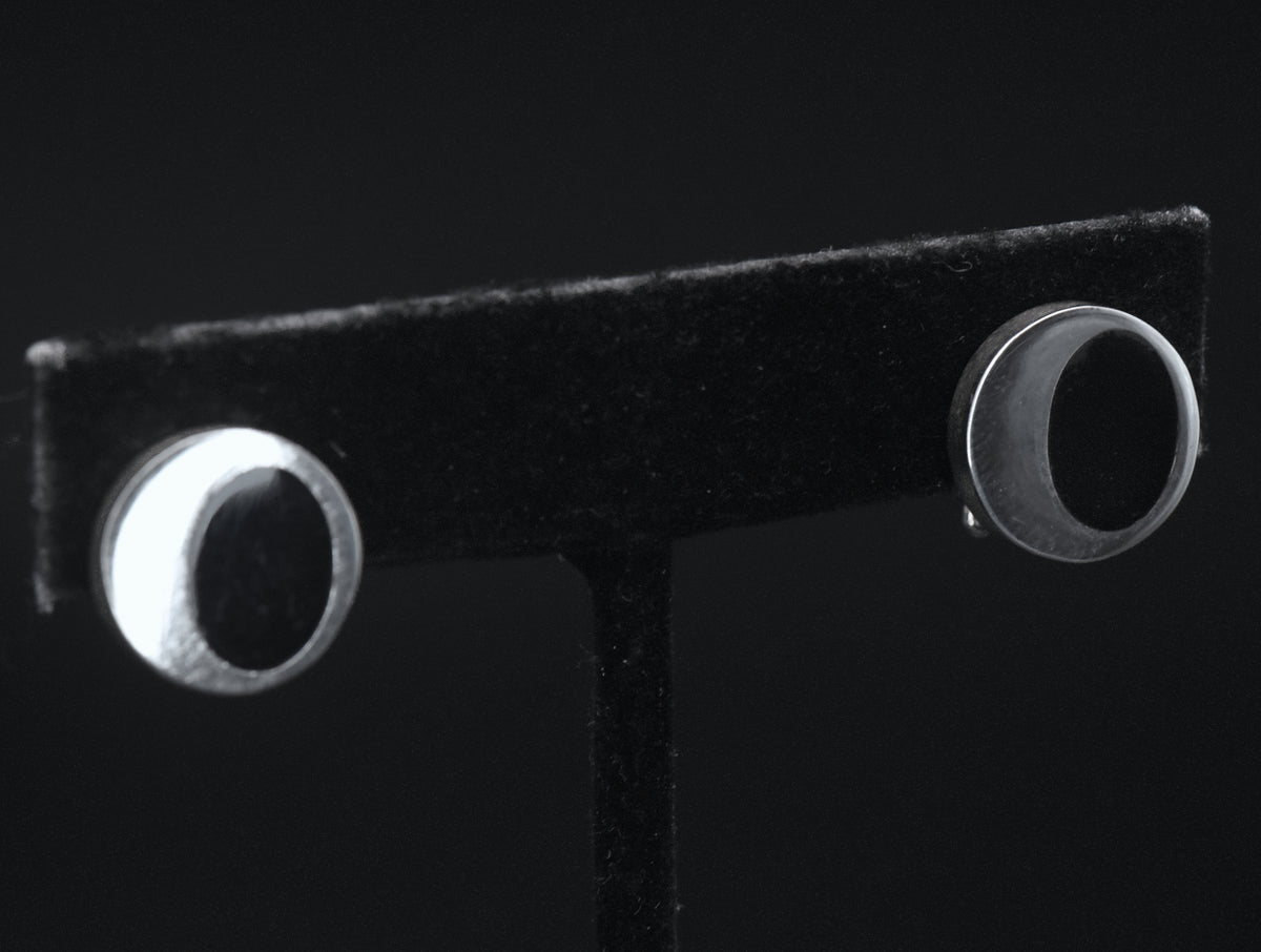 Vintage Handmade Sterling Silver Black Enamel Earrings