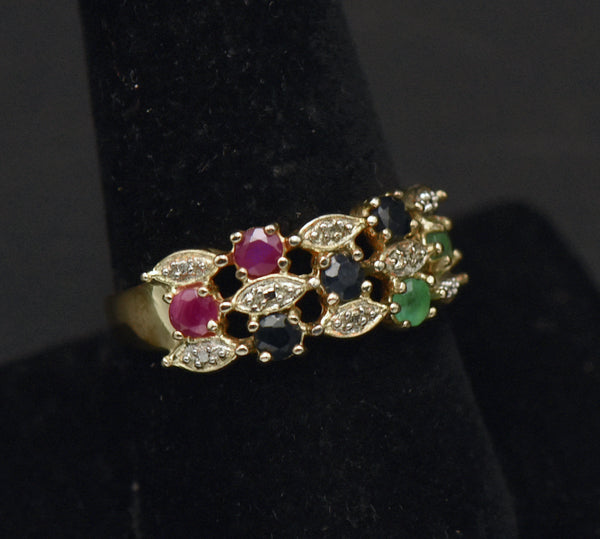 Ross-Simons - Vintage Vermeil Ruby, Sapphire, Emerald and Diamond Ring - Size 9