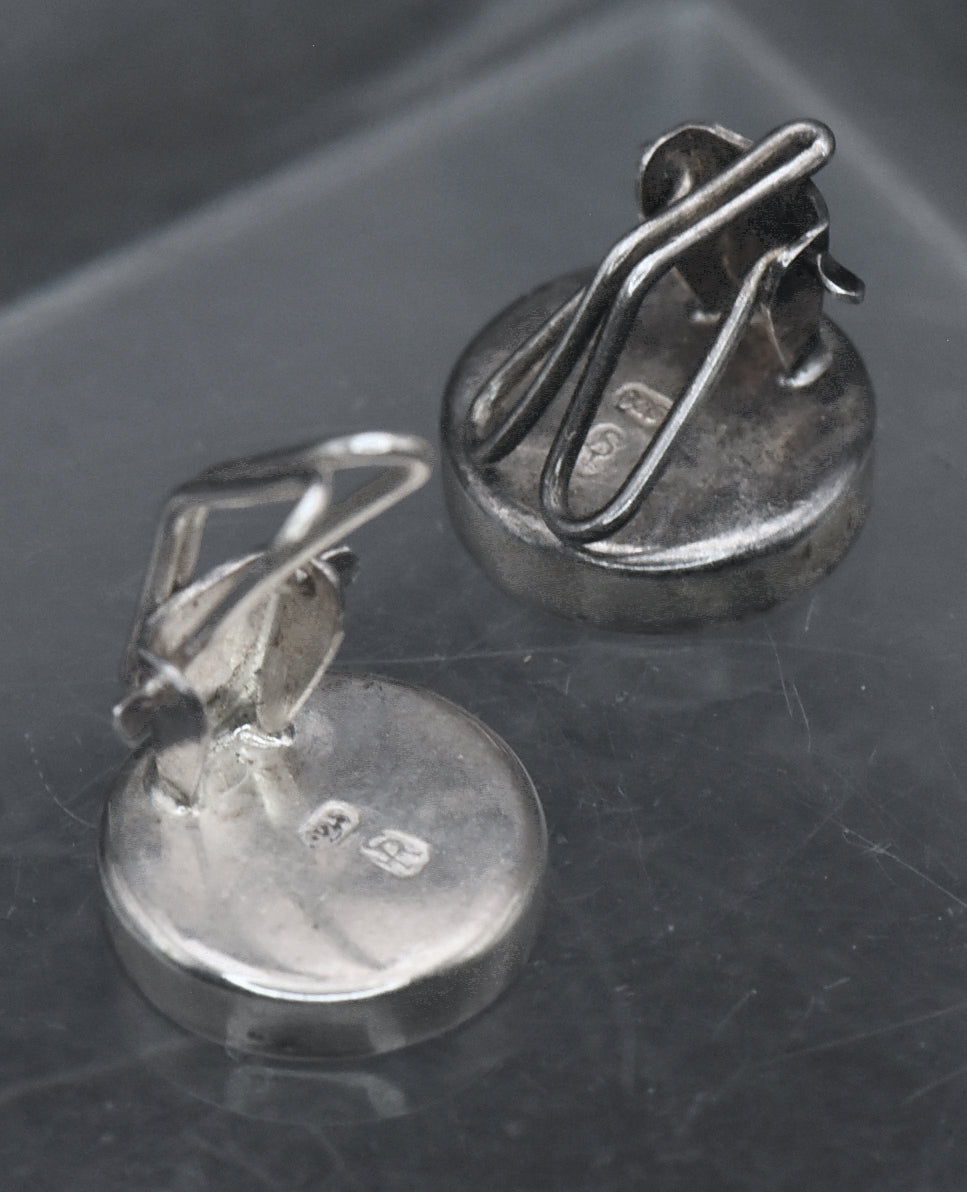 Vintage Handmade Sterling Silver Black Enamel Earrings