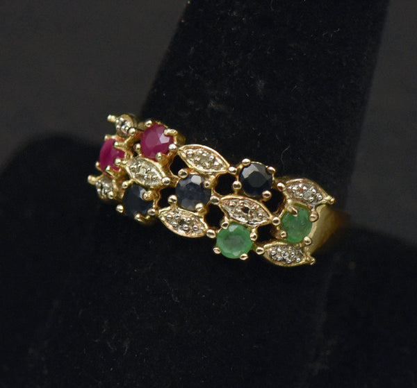 Ross-Simons - Vintage Vermeil Ruby, Sapphire, Emerald and Diamond Ring - Size 9