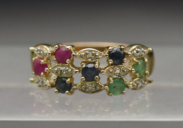 Ross-Simons - Vintage Vermeil Ruby, Sapphire, Emerald and Diamond Ring - Size 9