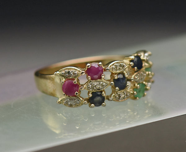 Ross-Simons - Vintage Vermeil Ruby, Sapphire, Emerald and Diamond Ring - Size 9