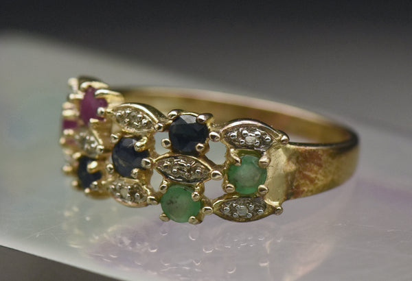 Ross-Simons - Vintage Vermeil Ruby, Sapphire, Emerald and Diamond Ring - Size 9