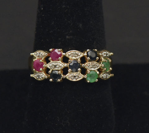 Ross-Simons - Vintage Vermeil Ruby, Sapphire, Emerald and Diamond Ring - Size 9