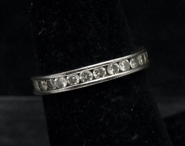 Vintage Sterling Silver and Rhinestones Eternity Band - Size 5.75