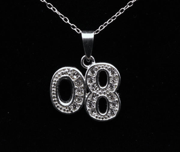 Sterling Silver '08 Rhinestone Pendant on Sterling Silver Chain Necklace - 20.25"