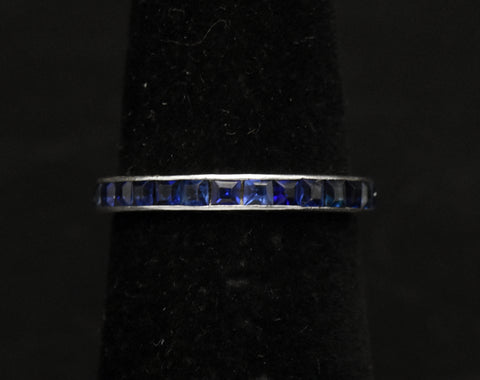 Vintage Sterling Silver Blue Crystal Eternity Band - Size 5.75