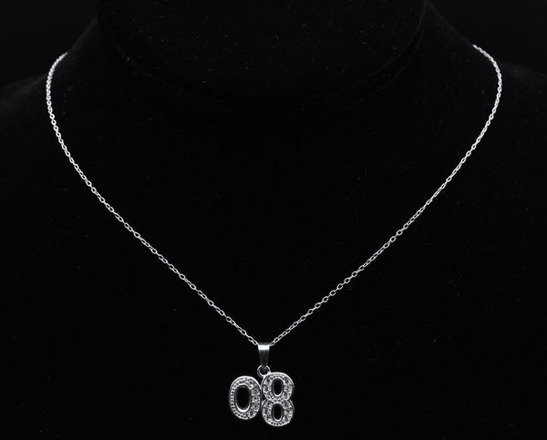 Sterling Silver '08 Rhinestone Pendant on Sterling Silver Chain Necklace - 20.25"