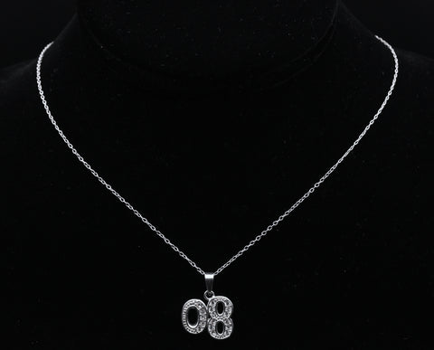 Sterling Silver '08 Rhinestone Pendant on Sterling Silver Chain Necklace - 20.25"
