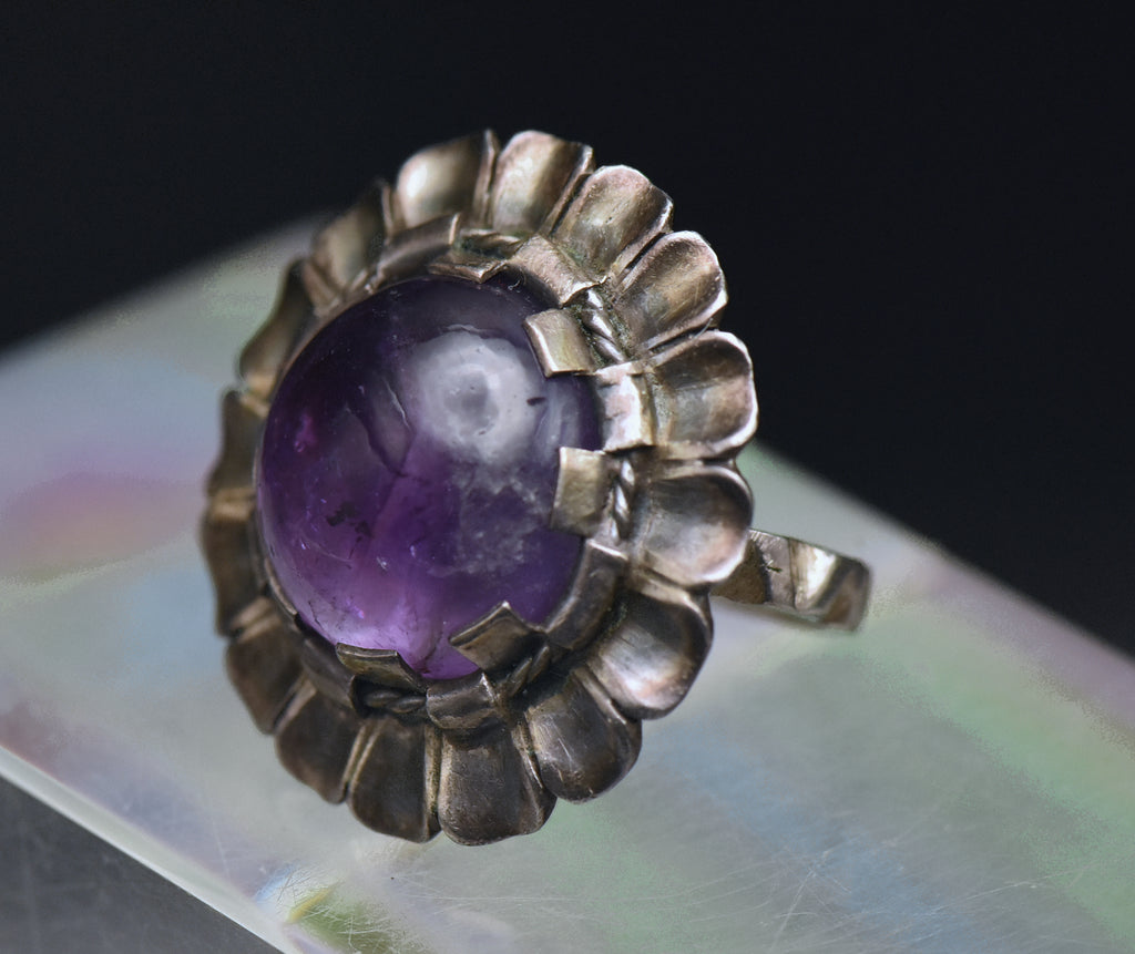 Vintage Handmade Amethyst Sterling Silver Ring - Size 6