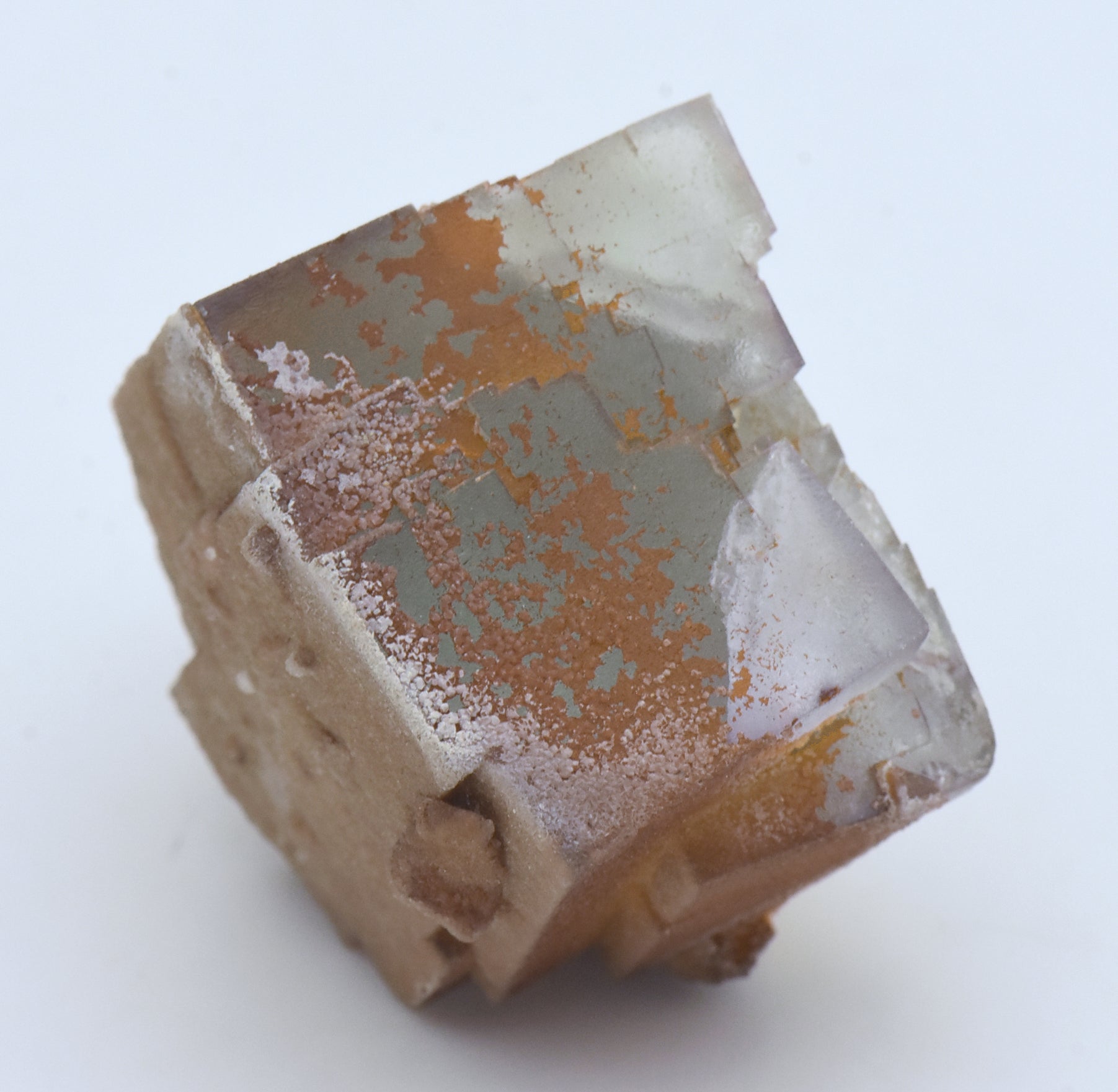 Calcite Microcrystals on Fluorite Mineral Specimen - Greece