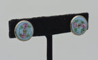 Vintage Enamel Floral Rhinestone Screw Back Earrings - AS IS