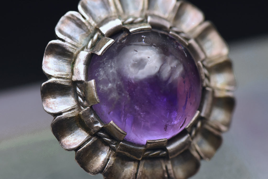 Vintage Handmade Amethyst Sterling Silver Ring - Size 6