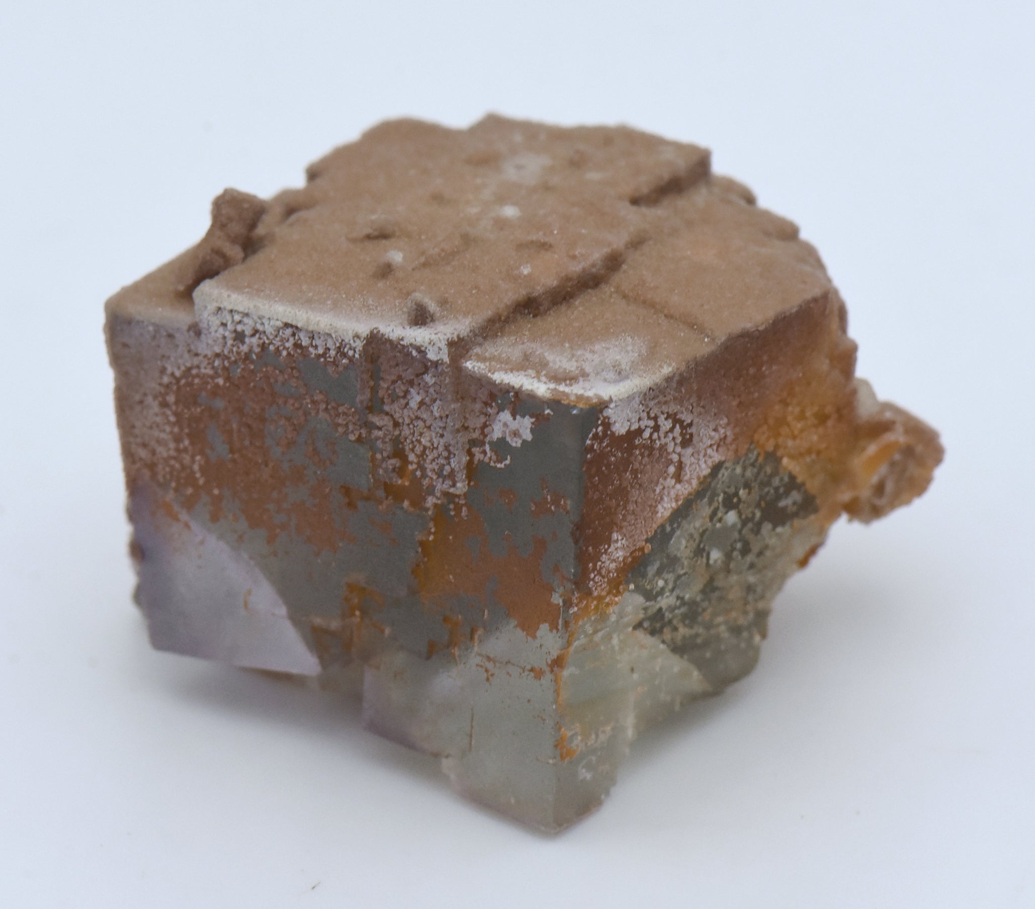 Calcite Microcrystals on Fluorite Mineral Specimen - Greece