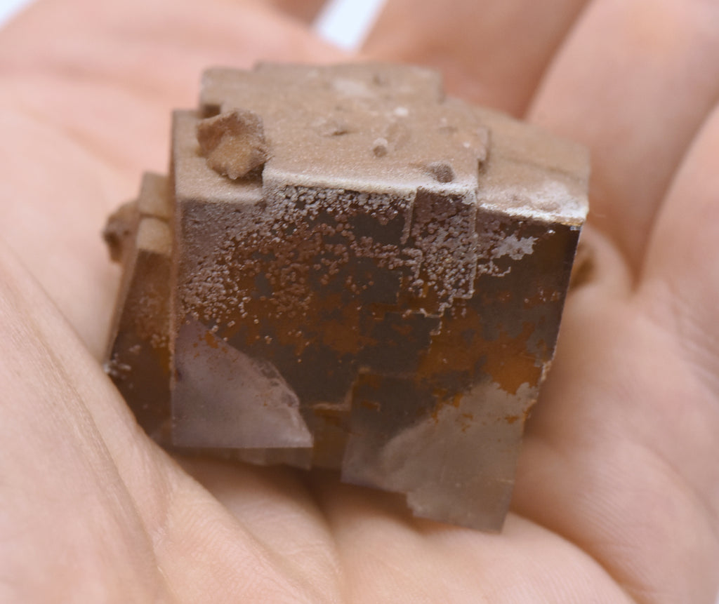 Calcite Microcrystals on Fluorite Mineral Specimen - Greece