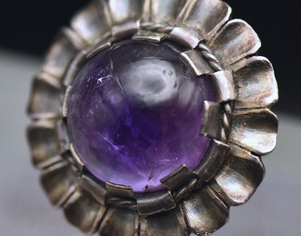 Vintage Handmade Amethyst Sterling Silver Ring - Size 6