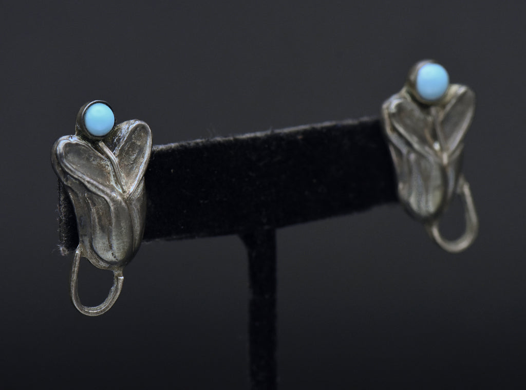 Vintage Handmade Sterling Silver Floral Screw Back Earrings