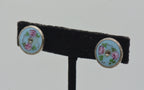 Vintage Enamel Floral Rhinestone Screw Back Earrings - AS IS