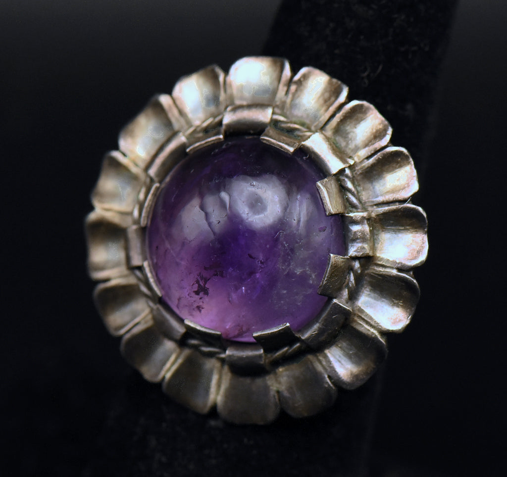 Vintage Handmade Amethyst Sterling Silver Ring - Size 6