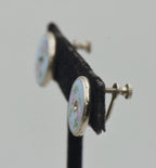 Vintage Enamel Floral Rhinestone Screw Back Earrings - AS IS