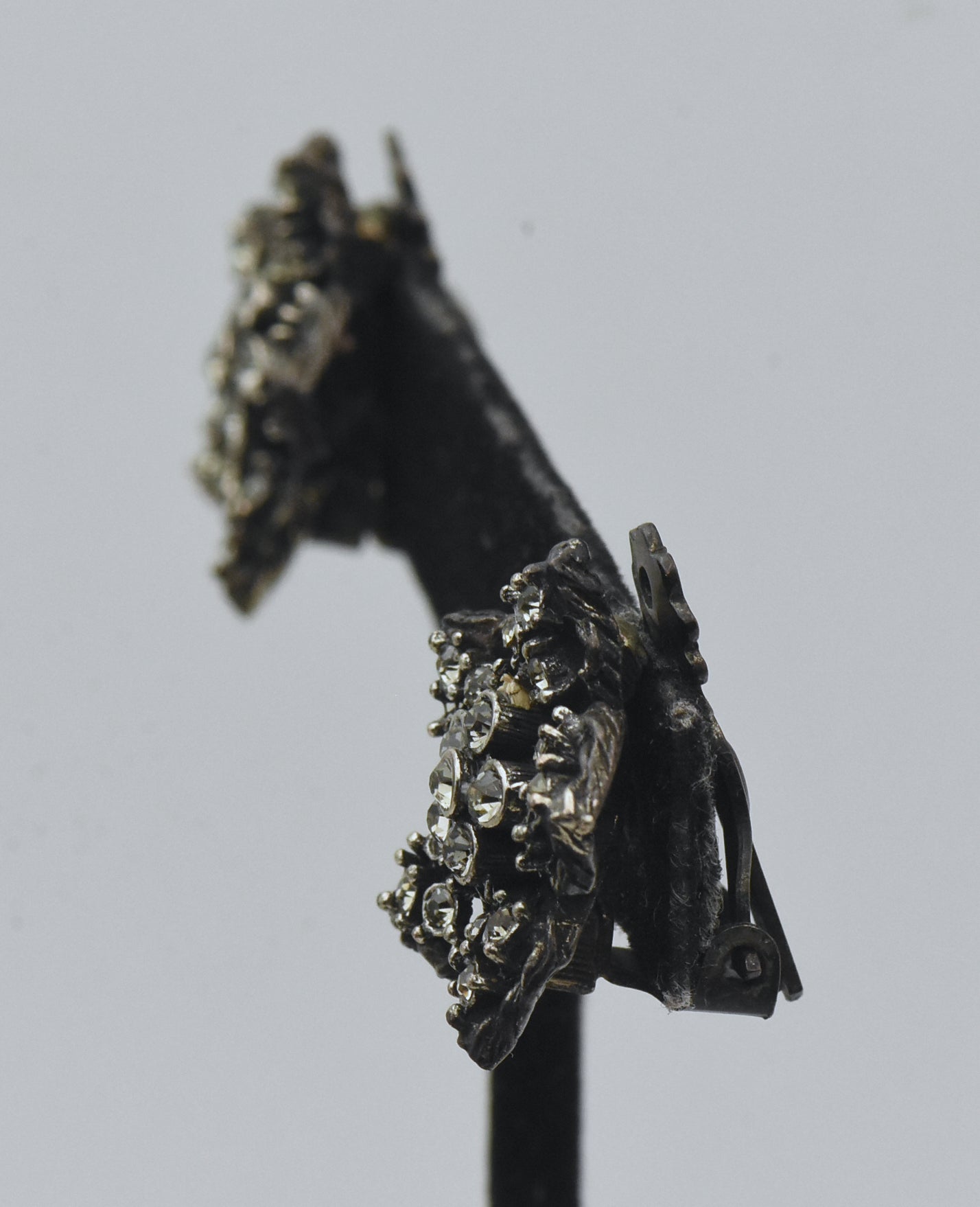 Vintage Floral Rhinestone Clip-On Earrings