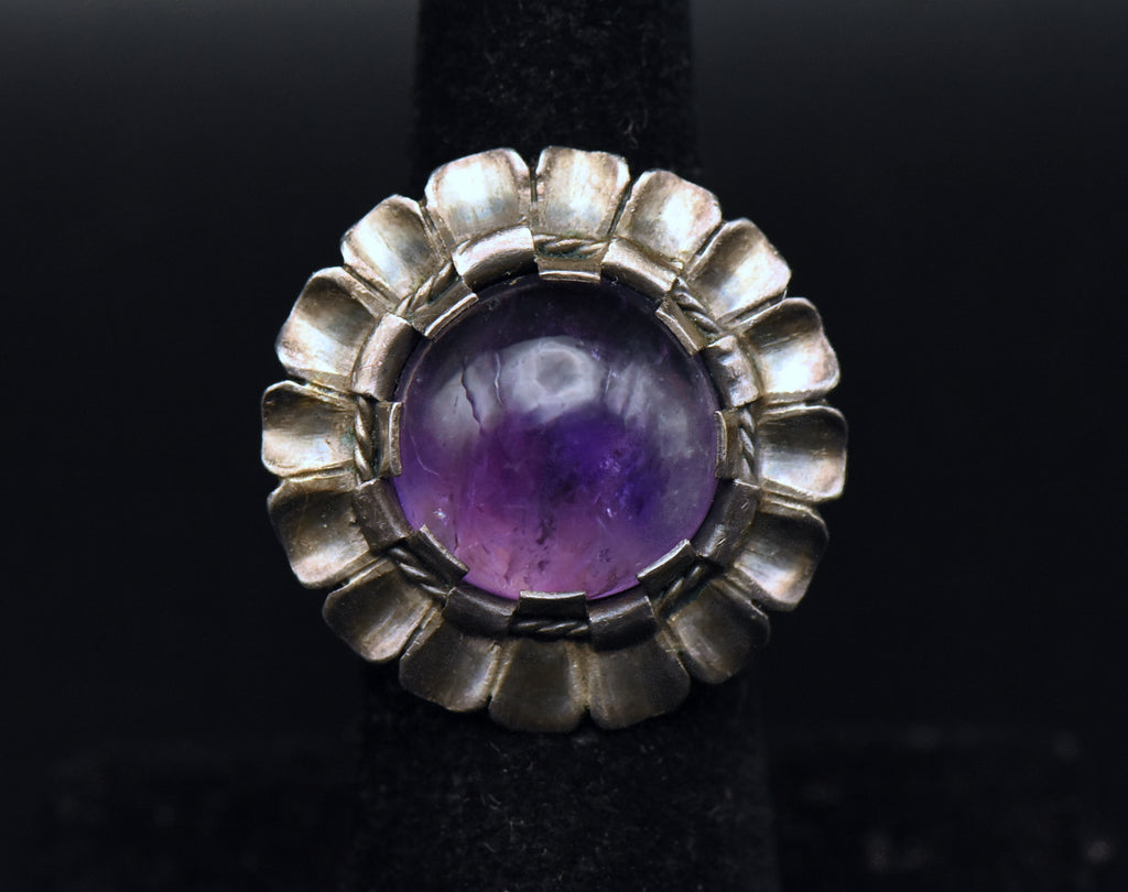 Vintage Handmade Amethyst Sterling Silver Ring - Size 6