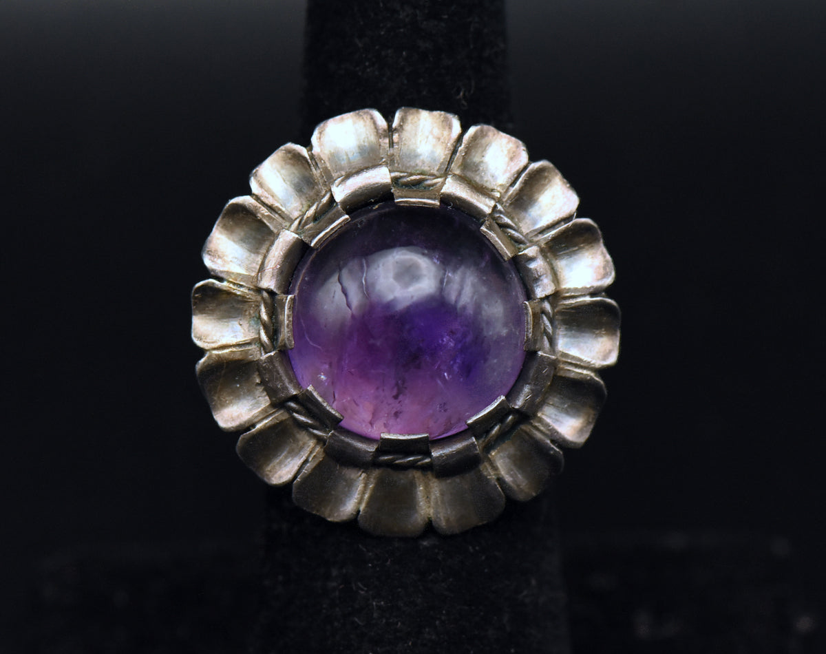 Vintage Handmade Amethyst Sterling Silver Ring - Size 6
