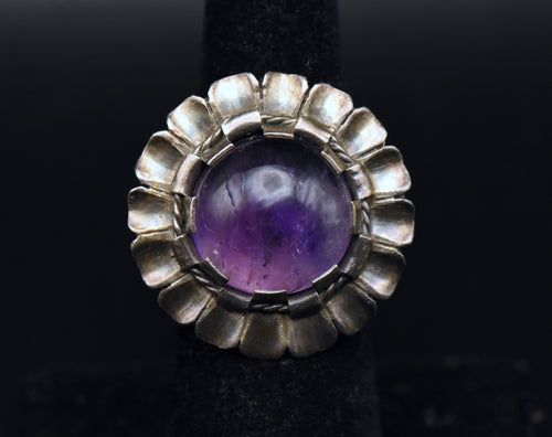 Vintage Handmade Amethyst Sterling Silver Ring - Size 6